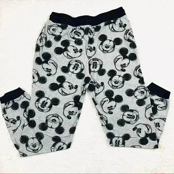 Disney Mickey Mouse Gray & Black Drawstring Cotton Blend Pants Size L - Picture 9 of 14